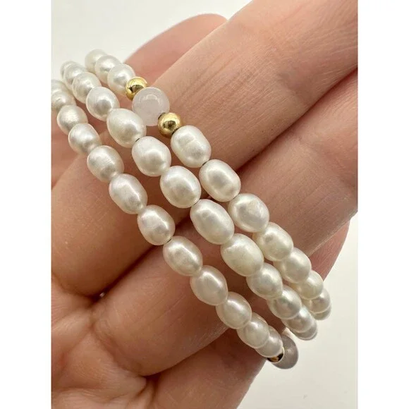 14k yellow gold beads freshwater pearl rose quartz wrap bracelet